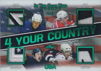 2020-21 Leaf In The Game Used - 4 Your Country Emerald #4YC-15 Mike Modano / Pat LaFontaine / Phil Housley / Brian Leetch Front