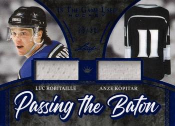2020-21 Leaf In The Game Used - Passing the Baton Navy Blue #PTB-15 Luc Robitaille / Anze Kopitar Front