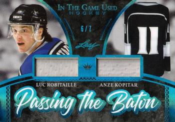 2020-21 Leaf In The Game Used - Passing the Baton Platinum Blue #PTB-15 Luc Robitaille / Anze Kopitar Front