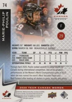 2020-21 Upper Deck Team Canada Juniors - Blue #74 Marie-Philip Poulin Back