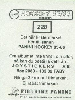 1985-86 Panini Hockey Elitserien (Swedish) Stickers #228 Stefan Jonsson Back