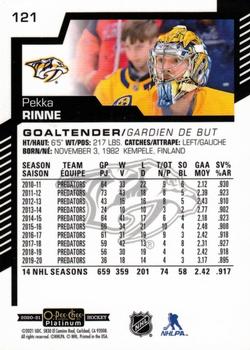 2020-21 O-Pee-Chee Platinum #121 Pekka Rinne Back