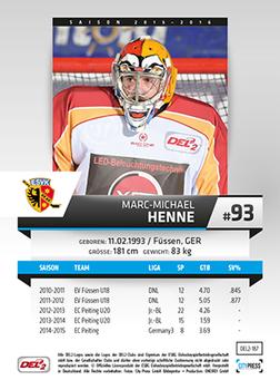 2015-16 Playercards (DEL2) #DEL2-187 Marc-Michael Henne Back