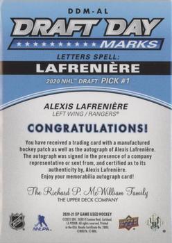 2020-21 SP Game Used - Draft Day Marks Rookies #DDM-AL Alexis Lafreniere Back