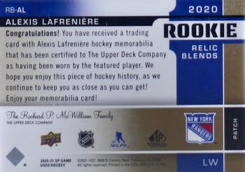 2020-21 SP Game Used - Rookie Relic Blends Patch #RB-AL Alexis Lafreniere Back
