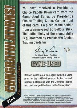 2020-21 President's Choice Game-Used - Paddle Down #PD-4 Ed Belfour Back
