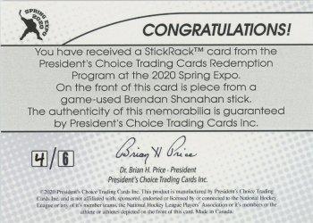 2020-21 President's Choice Game-Used - 2020 Spring Expo Redemption Black #NNO Brendan Shanahan Back
