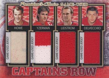 2018-19 President's Choice Game-Used - Captains Row Four #CR4-1 Gordie Howe / Steve Yzerman / Nicklas Lidstrom / Alex Delvecchio Front