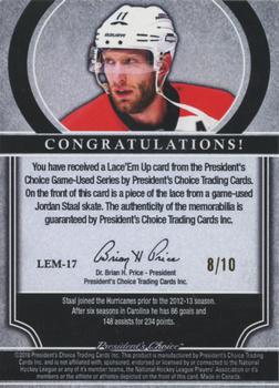 2018-19 President's Choice Game-Used - Lace 'Em Up #LEM-17 Jordan Staal Back