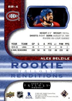 2020-21 Upper Deck Trilogy - Rookie Renditions Blue Foil #RR-4 Alex Belzile Back