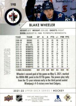 2021-22 Upper Deck #198 Blake Wheeler Back