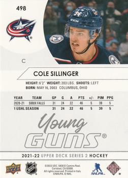 2021-22 Upper Deck #498 Cole Sillinger Back