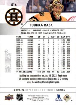 2021-22 Upper Deck #516b Tuukka Rask Back