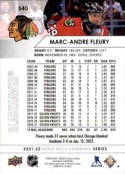 2021-22 Upper Deck #540 Marc-Andre Fleury Back