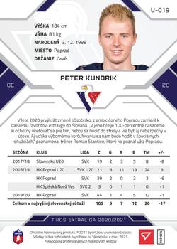 2020-21 SportZoo Tipos Extraliga 2. Seria #U-019 Peter Kundrik Back