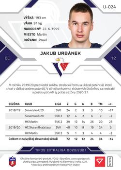 2020-21 SportZoo Tipos Extraliga 2. Seria #U-024 Jakub Urbanek Back