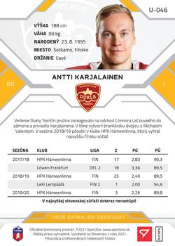 2020-21 SportZoo Tipos Extraliga 2. Seria #U-046 Antti Karjalainen Back