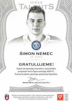 2020-21 SportZoo Tipos Extraliga 2. Seria - Super Talents Signature Gold #ST-8 Simon Nemec Back