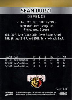 2018-19 Choice Owen Sound Attack (OHL) #5 Sean Durzi Back