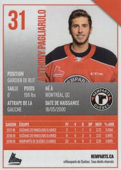 2019-20 Quebec Remparts (QMJHL) #NNO Carmine-Anthony Pagliarulo Back