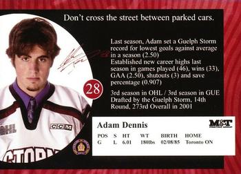 2004-05 M&T Printing Guelph Storm (OHL) #5 Adam Dennis Back