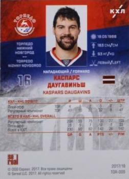 2018-19 Sereal KHL The 11th Season Collection Premium - 2017-18 Base Silver Folio #TOR-009 Kaspars Daugavins Back