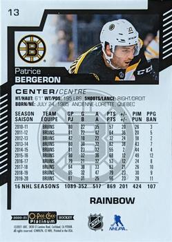 2020-21 O-Pee-Chee Platinum - Rainbow #13 Patrice Bergeron Back