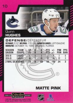 2020-21 O-Pee-Chee Platinum - Matte Pink #10 Quinn Hughes Back