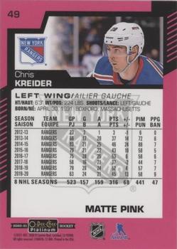 2020-21 O-Pee-Chee Platinum - Matte Pink #49 Chris Kreider Back