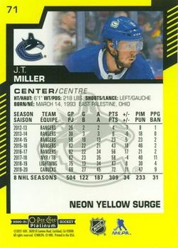 2020-21 O-Pee-Chee Platinum - Neon Yellow Surge #71 J.T. Miller Back