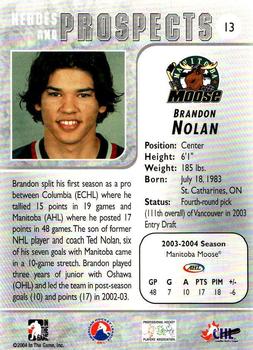 2004-05 In The Game Heroes and Prospects - Fall Expo Silver #13 Brandon Nolan Back