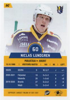 2021-22 Cardset Finland #042 Niclas Lundgren Back