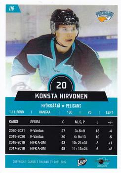 2021-22 Cardset Finland #116 Konsta Hirvonen Back