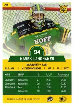 2021-22 Cardset Finland #205 Marek Langhamer Back