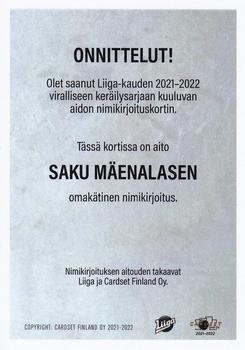 2021-22 Cardset Finland - Signature Limited Edition #NNO Saku Mäenalanen Back