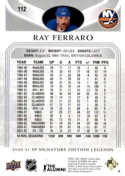 2020-21 SP Signature Edition Legends #112 Ray Ferraro Back