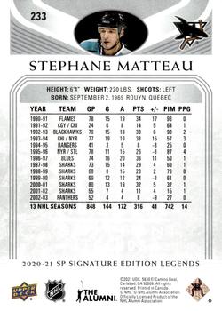 2020-21 SP Signature Edition Legends #233 Stephane Matteau Back