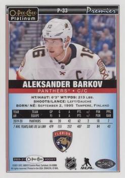 2020-21 O-Pee-Chee Platinum - Premier #P-33 Aleksander Barkov Back