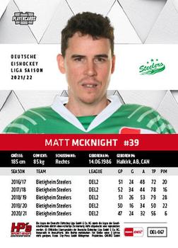 2021-22 Playercards (DEL) #DEL-067 Matt Mcknight Back