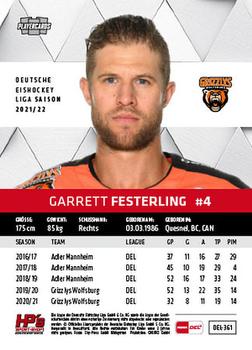 2021-22 Playercards (DEL) #DEL-361 Garrett Festerling Back