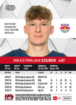 2021-22 Playercards (DEL) #DEL-452 Maksymilian Szuber Back