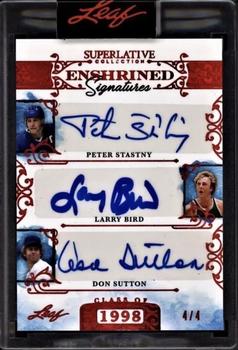 2021 Leaf Superlative - Superlative Enshrined Signatures Red #SES-07 Peter Stastny / Larry Bird / Don Sutton Front