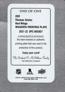 2021-22 O-Pee-Chee - Retro Printing Plates Magenta #202 Thomas Greiss Back