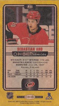 2021-22 O-Pee-Chee - O-Pee-Chee Premier Tallboys Yellow Border #P-11 Sebastian Aho Back