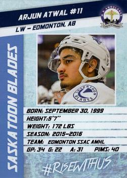 2016-17 Saskatoon Blades (WHL) #7 Arjun Atwal Back