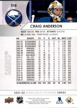 2021-22 Upper Deck - French #518 Craig Anderson Back
