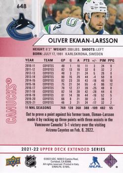 2021-22 Upper Deck - UD Exclusives #648 Oliver Ekman-Larsson Back