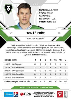 2021-22 SportZoo Tipsport ELH #066 Tomas Fort Back