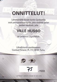 2015-16 Cardset Finland - Patch Series 2 Redemption #NNO Ville Husso Back