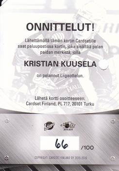2015-16 Cardset Finland - Patch Series 2 Redemption #NNO Kristian Kuusela Back